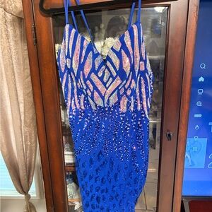 Elegant Blue and Pink Sequin Dress